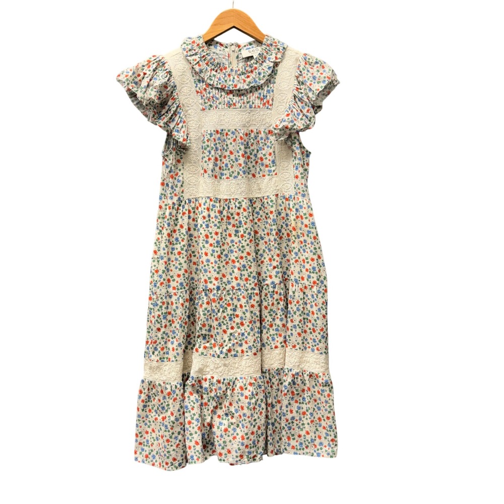 Sea New York Dress Womens 4 Bubbie Floral Ditsy Ruffle Lace Midi Cottagecore
